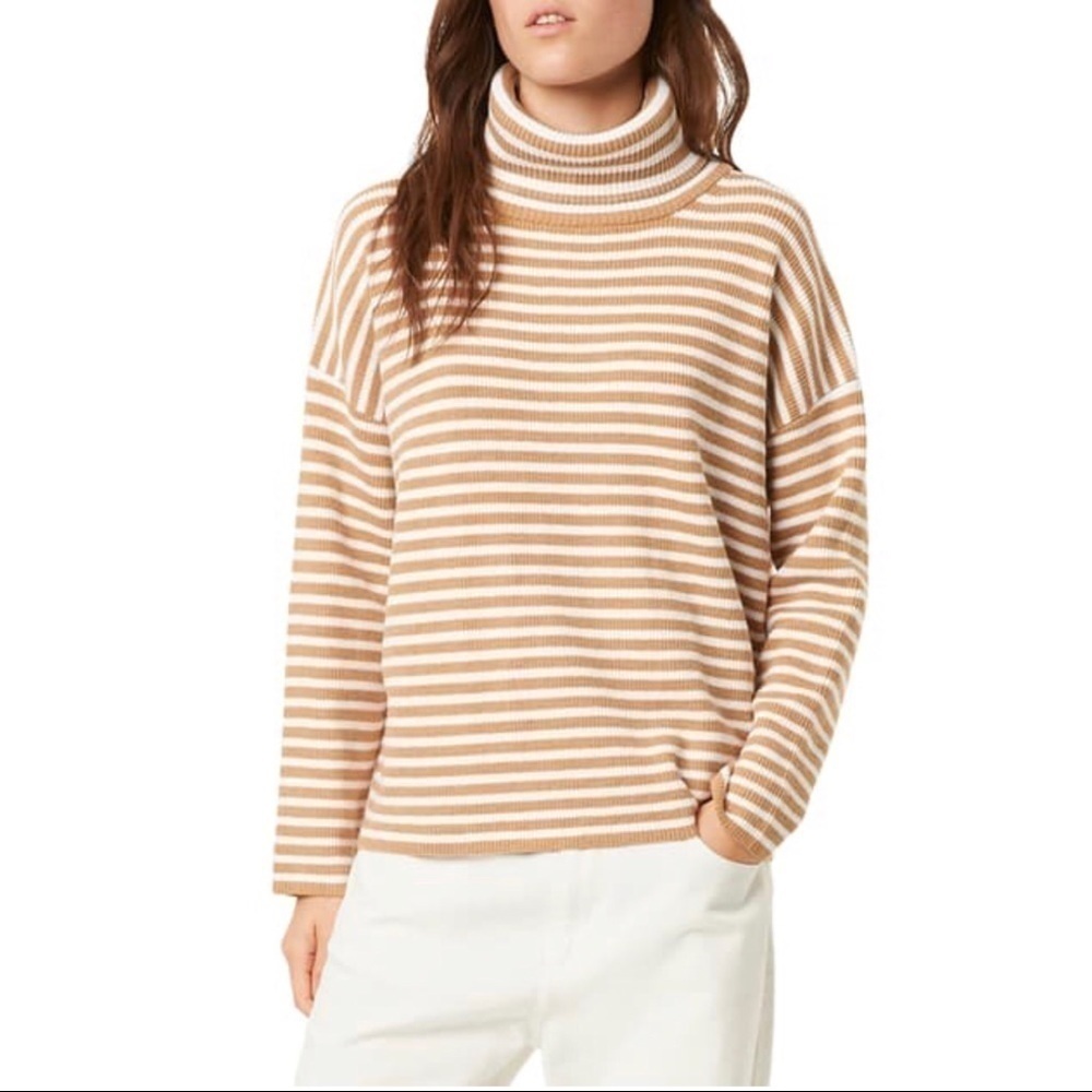 NWT FRENCH CONNECTION Coastal Stripe Micro Ribbed Turtleneck Sweater Size XS